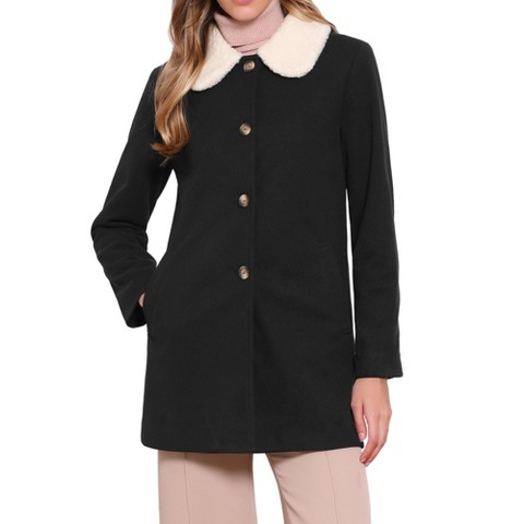 Женские куртки INSPIRE CHIC Women's Winter Single Breasted Outerwear Mid-thigh Contrast Collar Pea Coat X-Small Black
