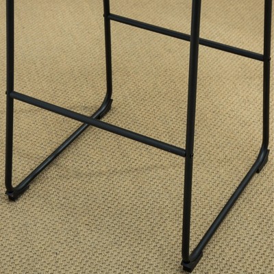 Antique Brown Leather and Metal Counter Height Stools, Set of 2