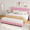 Grey/Beige/Pink Upholstered Platform Bed Frame with Height-Adjustable Fabric Headboard, Heavy-Duty Wood Slat Support, No Box Spring Needed - 3 of 4