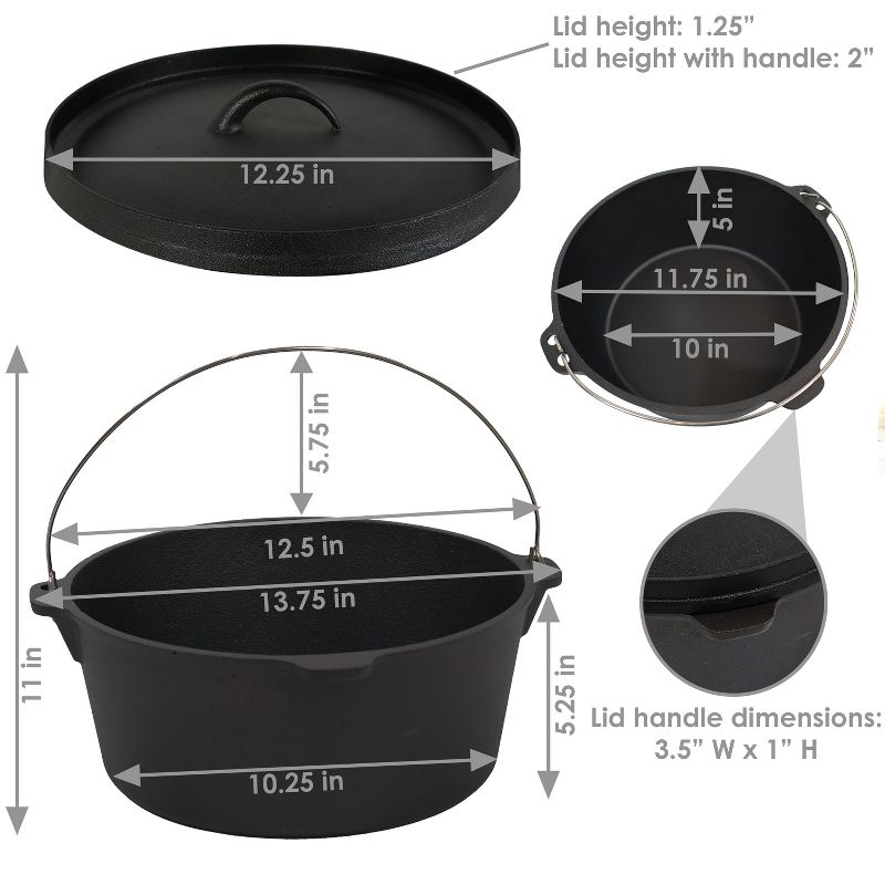 Sunnydaze Indoor/Outdoor Large Pre-Seasoned Cast Iron Dutch Oven Pot with Lid and Handle - 8 qt - Black, 4 of 10
