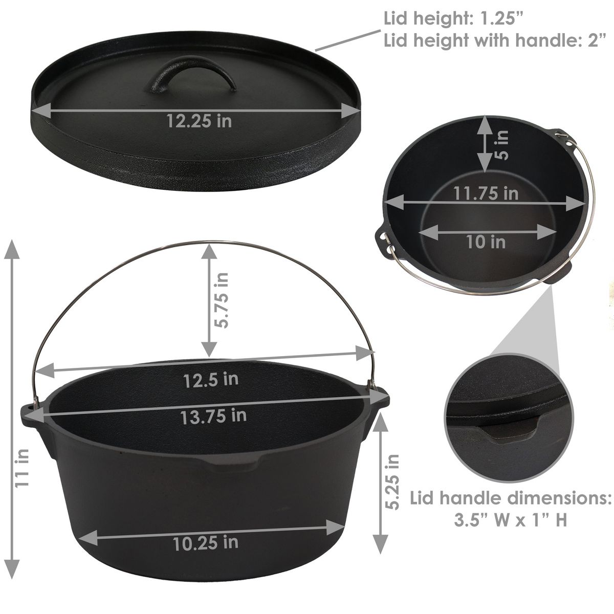 Sunnydaze Indoor/Outdoor Large Pre-Seasoned Cast Iron Dutch Oven Pot with Lid and Handle - 8 qt - Black - thumbnail 3