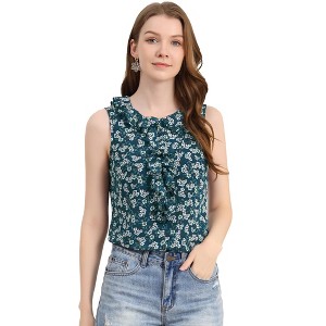 Allegra K Women's Ruffle Sleeveless Chiffon Floral Top - 1 of 4