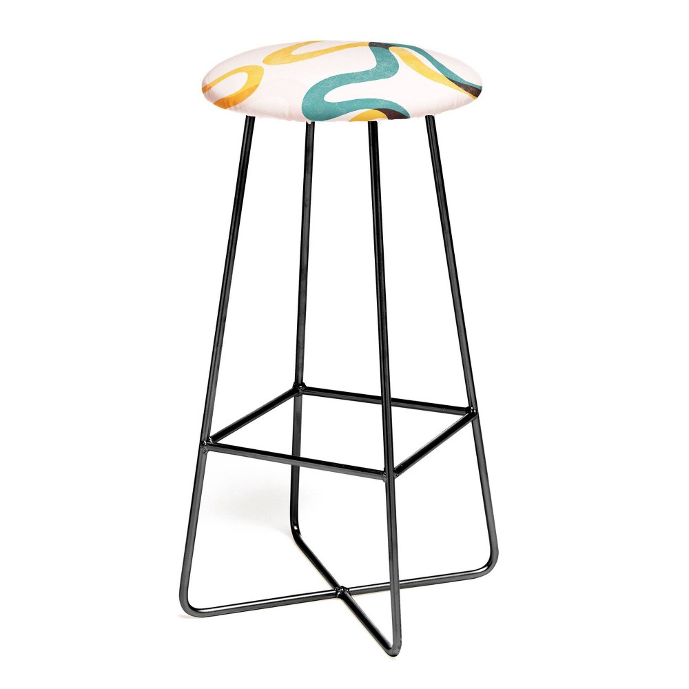 Photos - Chair Deny Designs ThirtyOne Illustrations Streamers Barstool Pink/Black: Faux Leather, Steel Frame, Fixed Height 30"