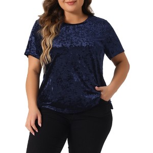 Agnes Orinda Women's Plus Size Velvet Soft Crew Neck Short Sleeve Party T-Shirts - 1 of 4