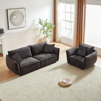 88"Modern Living Room  Triple Sectional Stylish Chenille Fabric,for Apartments,Living Rooms,Thickly Padded Seat/Back/Armrests, with 2  Pillows