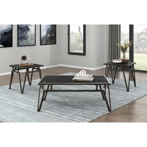 Metal Cocktail Table and 2 End Tables with Sintered Stone Top, Black Finish and Modern Design for Living Room - 1 of 4