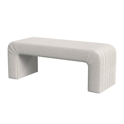 Cream Boucle Upholstered Channel Tufted Bedroom Bench