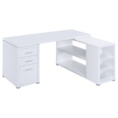 Yvette 3 Drawer L-shape Desk White - Coaster: Ample Storage, Legal ...