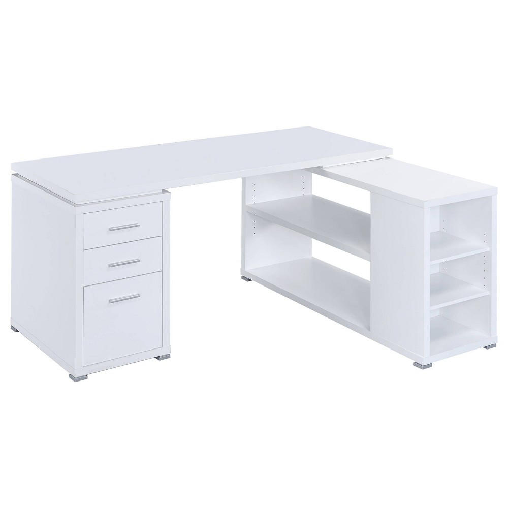 Photos - Office Desk Yvette 3 Drawer L-Shape Desk White - Coaster