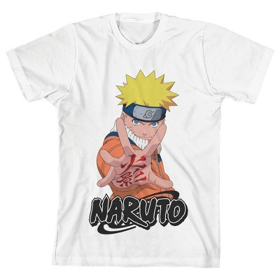 Naruto Anime Character & Logo Crew Neck Short Sleeve Boy's White T ...
