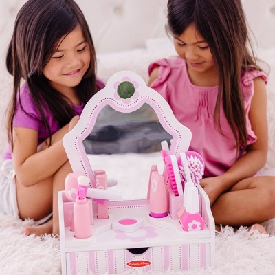 Pink and White Wooden Beauty Salon Play Set with Vanity