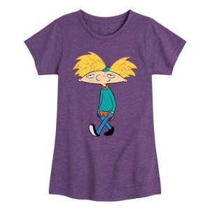 Girls' - Hey Arnold! - Distressed Arnold Fitted Short Sleeve Graphic T-Shirt - 1 of 4