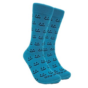 Sophisticated Blue Pumpkin Face Patterned Socks (Men's Sizes Adult Large) from the Sock Panda - 1 of 4