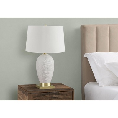 White Ceramic Table Lamp with Gold Base and Ivory Shade