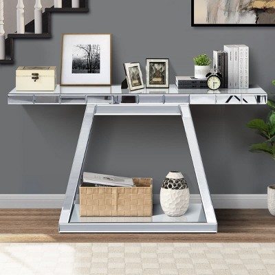 55.9" Reflective Mirrored Console Table with Sleek Trapezoid Base, Scratch-Resistant Shine and Modern Styling for Entryway-Maison Boucle