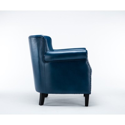 Holly Navy Blue Faux Leather Club Chair with Chrome Nailhead Trim