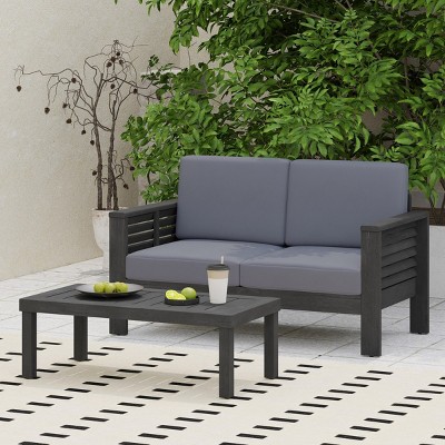 Coolbibila-Patio Furniture Set of 2 With Loveseat And Coffee Table Set, Conversation Sets For Patio, Patio Benches With Upholstered