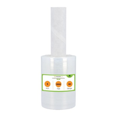 PSBM 12 Rolls 5"x1000' Extended Core Clear Stretch Wrap Banding Film with Handle