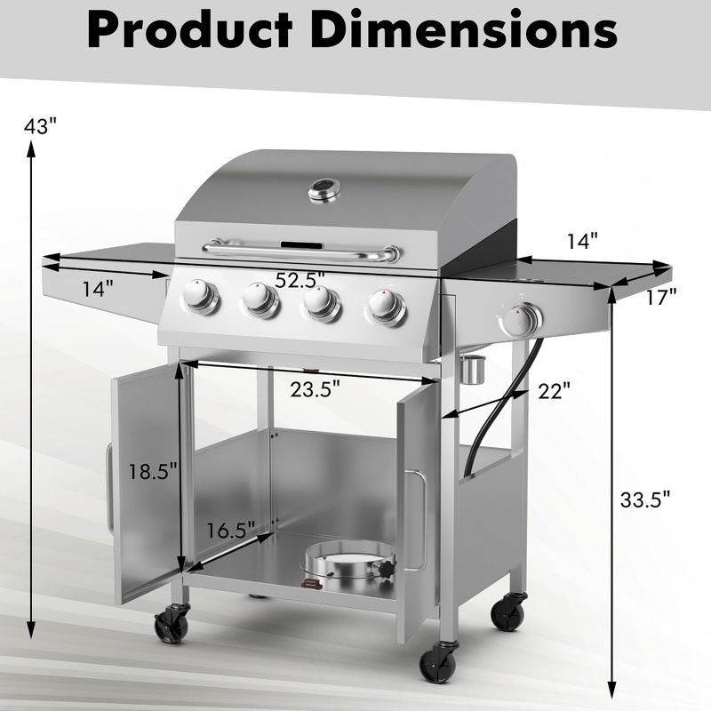 Costway 5-Burner Propane Gas BBQ Grill withSide Burner,Thermometer,Prep Table 50000 BTU, 3 of 11