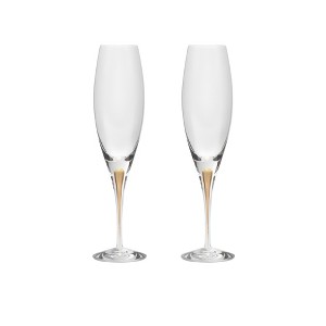 Orrefors Intermezzo 7 Fl. Oz. Stemmed Champagne Flute Glasses - Set of 2, Gold Drop - Kitchen & Dining Crystal Glassware - Dishwasher Safe - 1 of 4