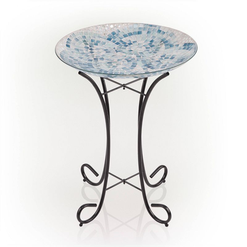 23&#34; Outdoor Mosaic Glass Birdbath Bowl with Metal Stand Blue - Alpine Corporation, 5 of 9