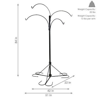 84" Black Powder-Coated Steel 4-Arm Hanging Basket Plant Stand
