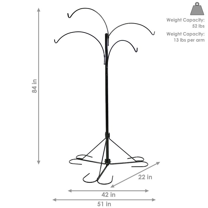 Sunnydaze Indoor/Outdoor 4-Arm Garden Hanging Basket Flower Plant Stand with Adjustable Arms - 84" - Black, 4 of 12