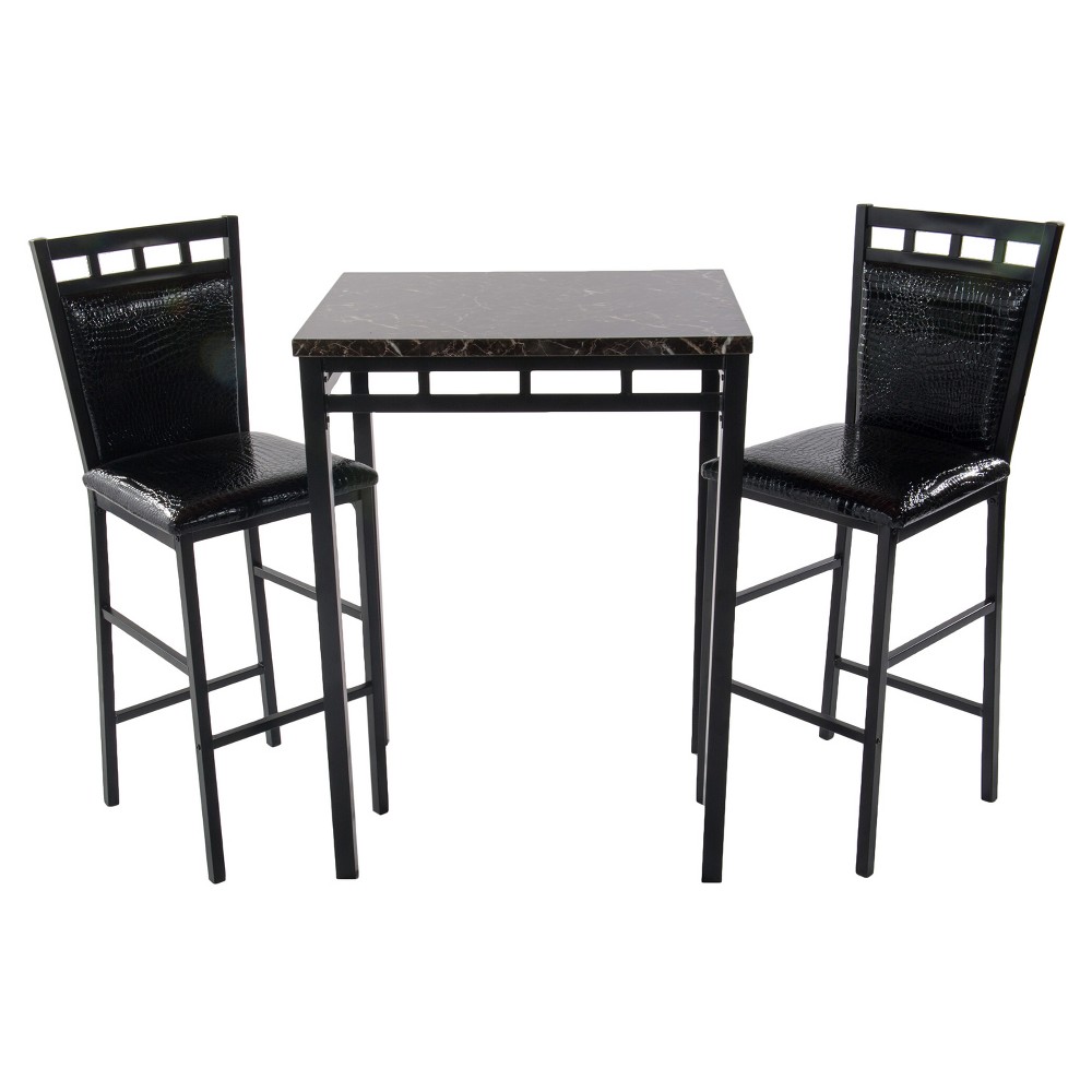 3pc Faux Marble Bistro & 2 Chairs - Dark Brown - Home Source