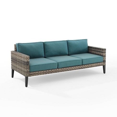 Prescott Outdoor Wicker Sofa Blue Brown Crosley