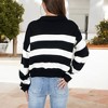Anna-Kaci Women's Striped Long Sleeve Knit Sweater with V-Neck Collar- Small, Black - 2 of 4