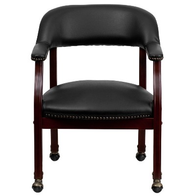 Black Vinyl and Wood Conference Chair with Brass Nail Trim