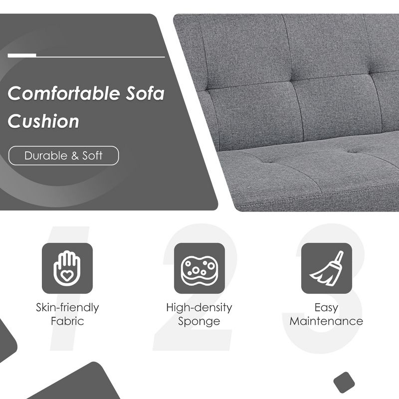 Costway Convertible Futon Sofa Bed Folding Recliner w/USB Ports&Power Strip Grey\Blue, 5 of 11