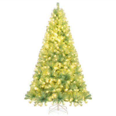 Tangkula 7.5 FT Pre-Lit Tinsel Christmas Tree Artificial Xmas Tree w/ Lush Branch Tips
