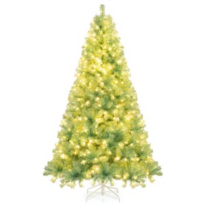 Tangkula 7.5 FT Pre-Lit Tinsel Christmas Tree Artificial Xmas Tree w/ Lush Branch Tips - 1 of 4