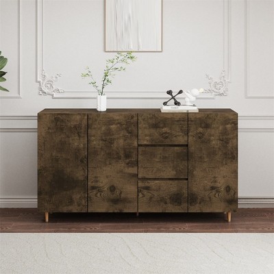 63 Inch Sideboard Buffet Cabinet With Rack Shelf, Coffee Bar Storage With Metal Legs, Divided Display Storage Sideboard With 3 Drawers