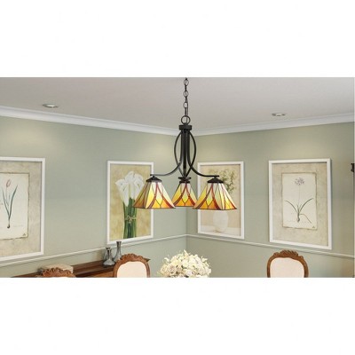 Asheville Valiant Bronze 3-Light Tiffany Glass Chandelier