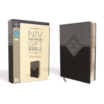 Niv, Premium Gift Bible, Leathersoft, Black/Gray, Red Letter Edition, Comfort Print - by  Zondervan (Leather Bound)