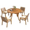 Christopher Knight Home Neva 5 Piece Outdoor Acacia Wood and Wicker Dining Set with Water-Resistant Cushions - 2 of 4