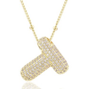Personalized Chunky Initial Necklace: 14K Gold Plated Bubble Balloon Charm Pendant for Women - 1 of 4