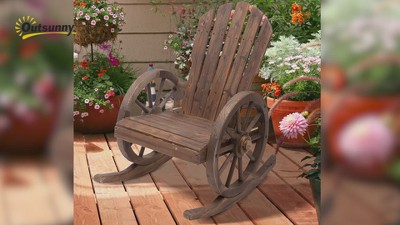 Blue Fir Wood Adirondack Rocking Chair with Slatted Design