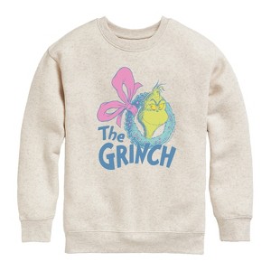 Boys' - Dr. Seuss - Grinch Wreath Graphic Long Sleeve Fleece Sweatshirt - 1 of 4