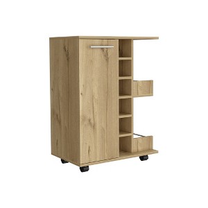 Depot E-Shop Bar Cart, Four Casters, Single Door Cabinet, Two External Shelves - 1 of 4