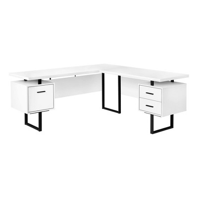 White Concrete L-Shaped Computer Desk with Drawers