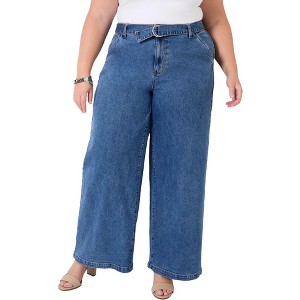 June + Vie by Roaman's Women's Plus Size Curvie Fit High-Waisted Wide-Leg Jean - 1 of 4