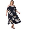 Agnes Orinda Women's Plus Size Floral Cold Shoulder Square Neck Adjustable Strap Summer Ruffle Maxi Sundress - 3 of 4