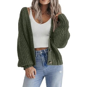 Zeagoo Women's 2025 Fall Chunky Knit Cardigans Open Front Long Sleeve V Neck Button Loose Cardigan Sweaters - 1 of 4