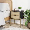Nathan James Andrew 2 Drawers Side Table Matte Black Rattan: Brass Gold Hardware, Durable Metal Legs - 2 of 4