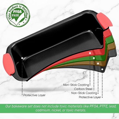 NutriChef Non-Stick Carbon Steel Loaf Pan with Red Silicone Handles