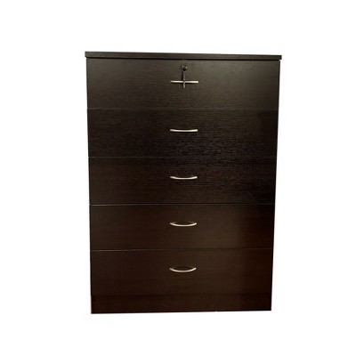 NicBex 5 Drawers Chest of Drawers with Locking Top Drawer Closet Organizers and Storage with Metal Glide rails for Bedroom, Living Room, Espresso