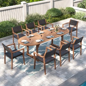 Captiva Designs 9pc Acacia Wood Patio Furniture Set with Expandable Dining Table & Arm Chairs - 1 of 4